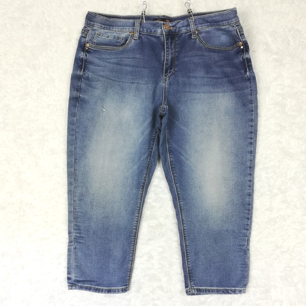 Seven7 Womens Jeans Girlfriend Blue Capri Denim Medium Wash Mid Rise 16
